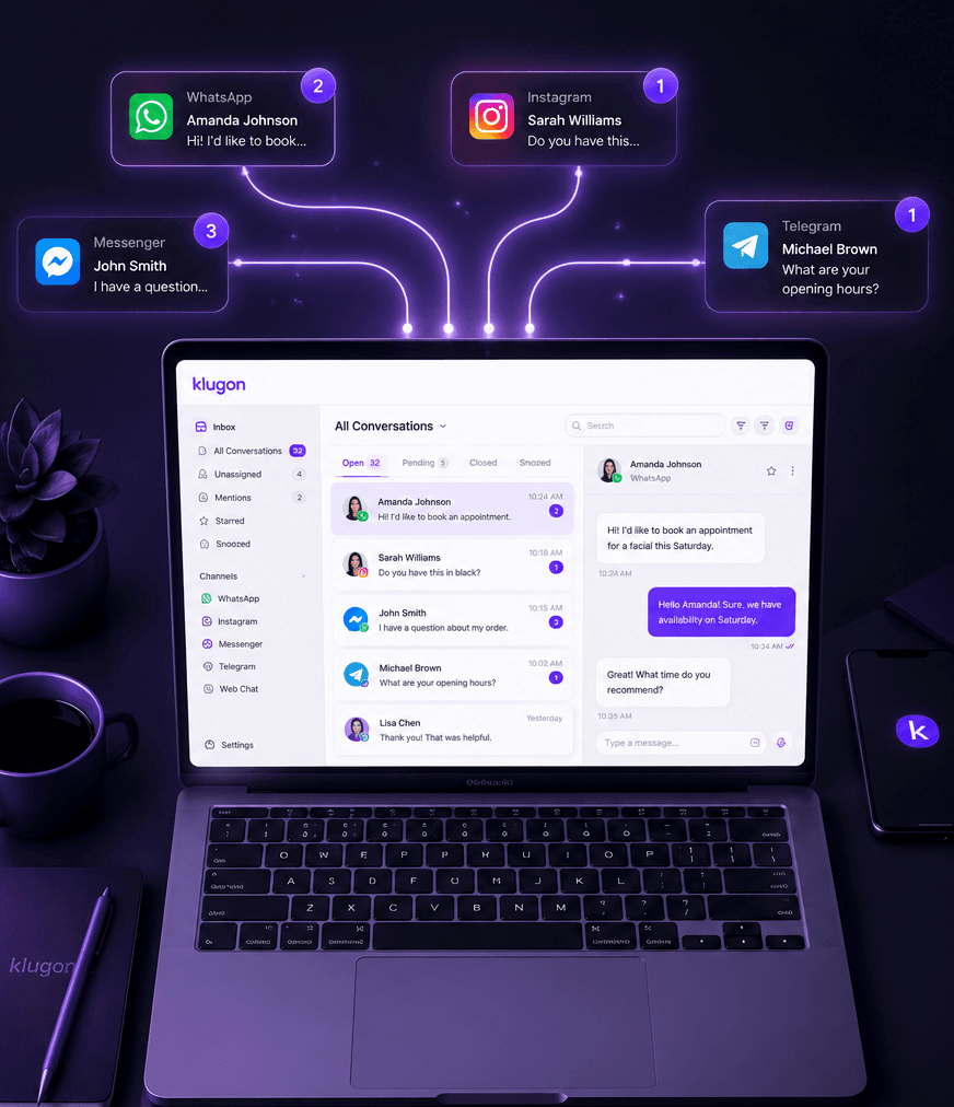 Gemeinsames Postfach mit WhatsApp-, Instagram- und Website-Chat-Gesprächen